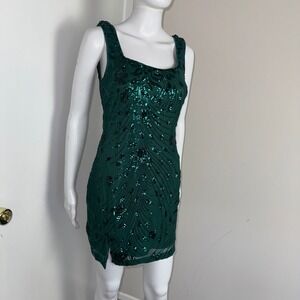 Micas‎ Sequin Mini Dress Sleeveless Party Cocktail Bodycon Green Size M